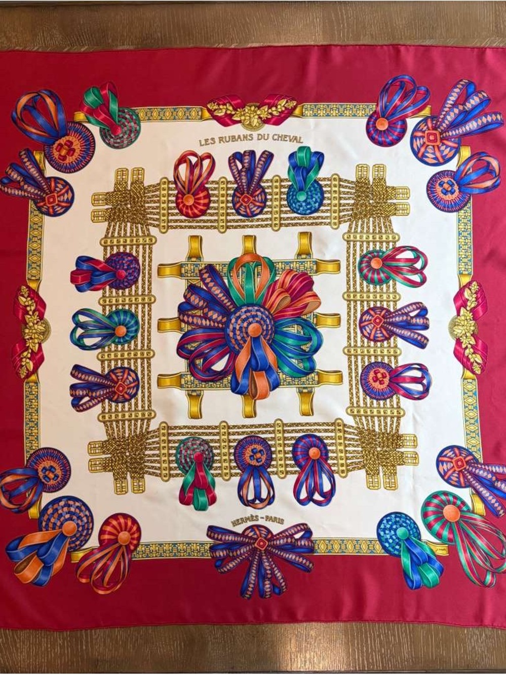 HERMES Scarf LES RUBANS DU CHEVAL Carre 90 100% Silk Multicolor Authentic